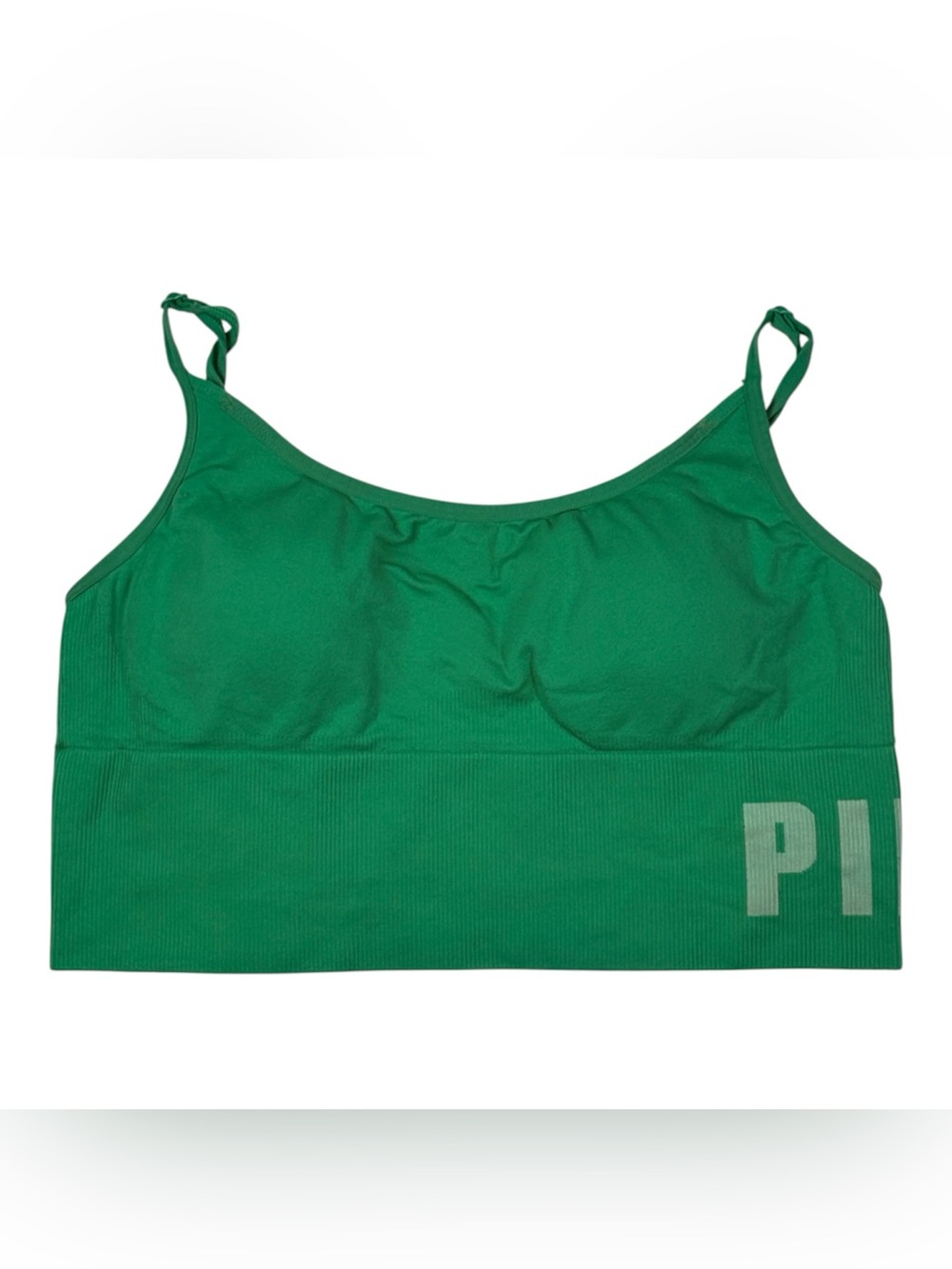 PINK Green Logo Sports Bra
